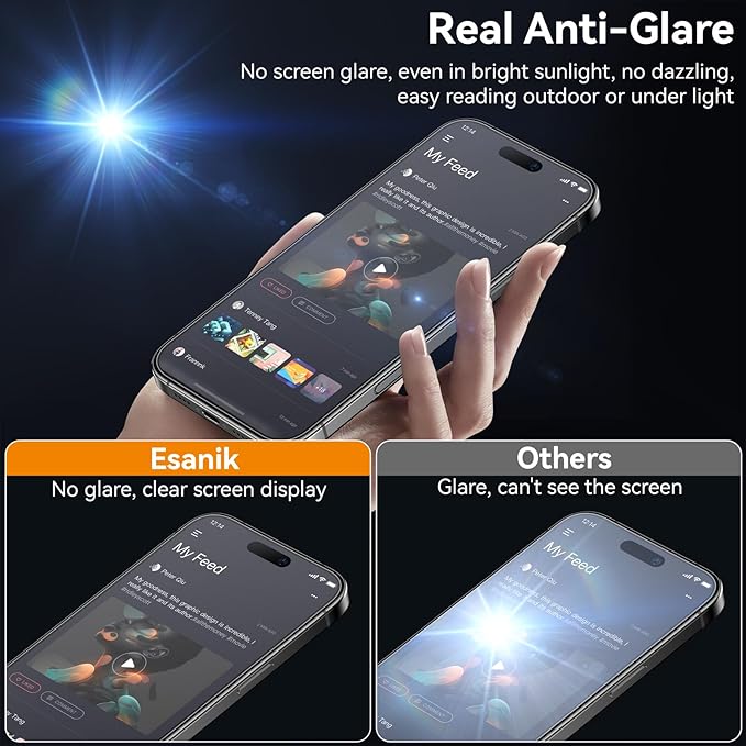 Esanik for iPhone 15 Pro Matte Glass Screen Protector Anti-Glare & - Image 3