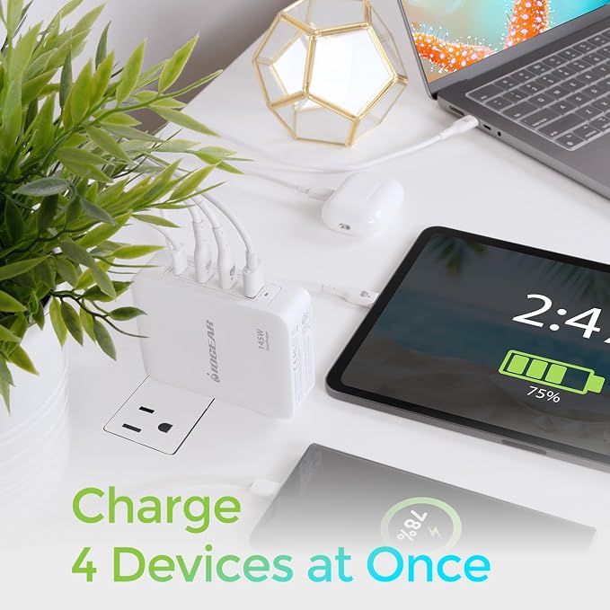 IOGEAR GearPower 145W Multiport Charger, 4 Port, USB-C Cable, iPhone 16 - Image 4