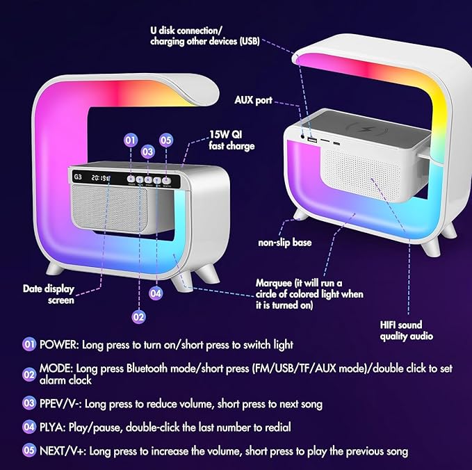 Table Lamp with Hi-Fi Bluetooth Speaker, Bedside LED Lamp with Up to 15W Qi - Image 6