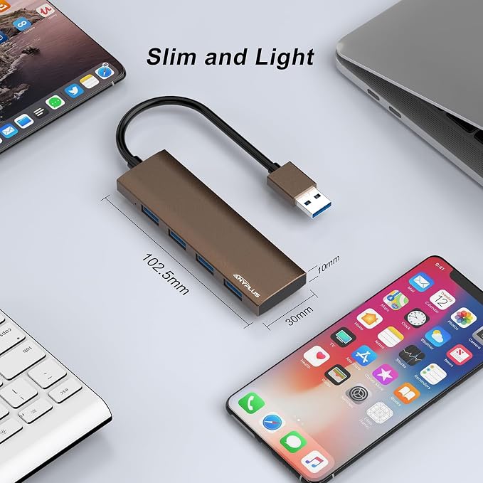 USB Hub, USB 3.0 Hub Aluminum Alloy Ultra Slim USB Splitter, Portable 4 Port - Image 7