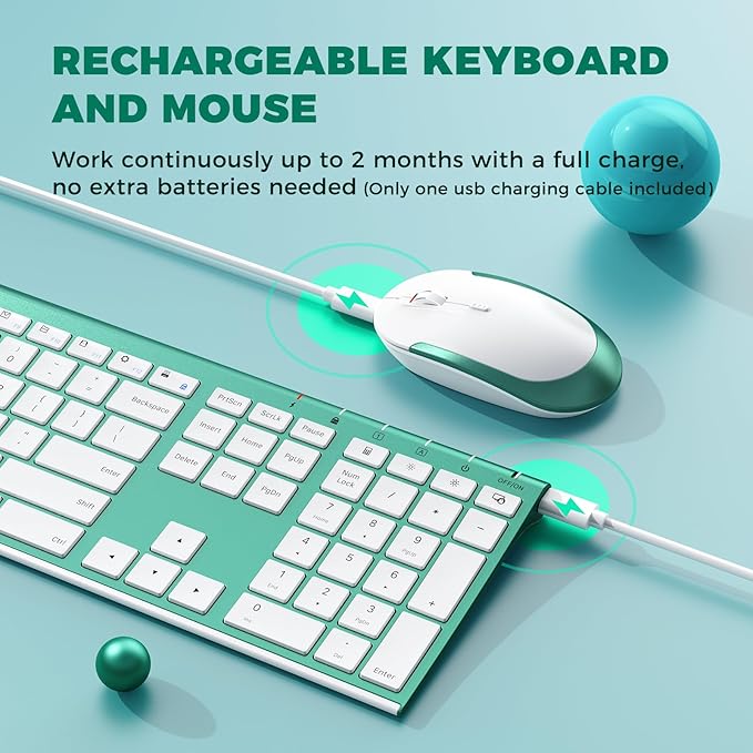 Wireless Keyboard and Mouse, Vssoplor 2.4GHz Rechargeable Compact Quiet - Image 3