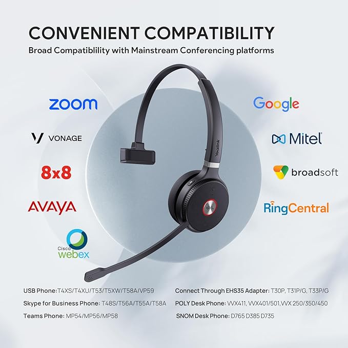 Yealink WH62 DECT Mono Teams Wireless Headset, 525 ft Range Work Headphone - Image 8