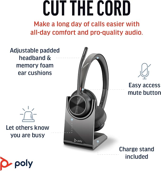 Poly Voyager 4320 UC Wireless Headset & Charge Stand - Image 2
