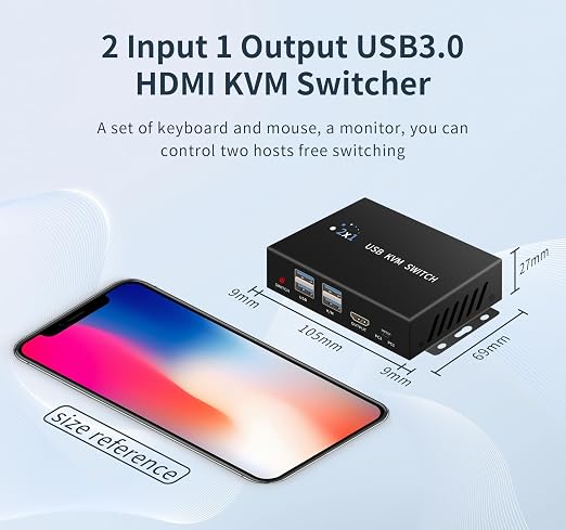 KVM Switch hdmi 1 Monitors 2 Computers 4K@60Hz, usb3.0 Devices Keyboard Mouse - Image 7