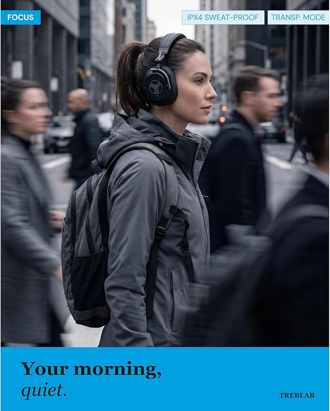 TREBLAB U5 Active Noise Cancelling Headphones Over-Ear, Wireless Bluetooth 5.3 - Image 6