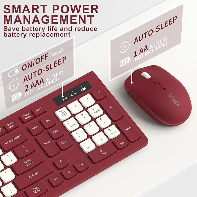 Wireless Keyboard and Mouse Combo, Full-Sized Wireless Keyboard and Adjustable - Image 4