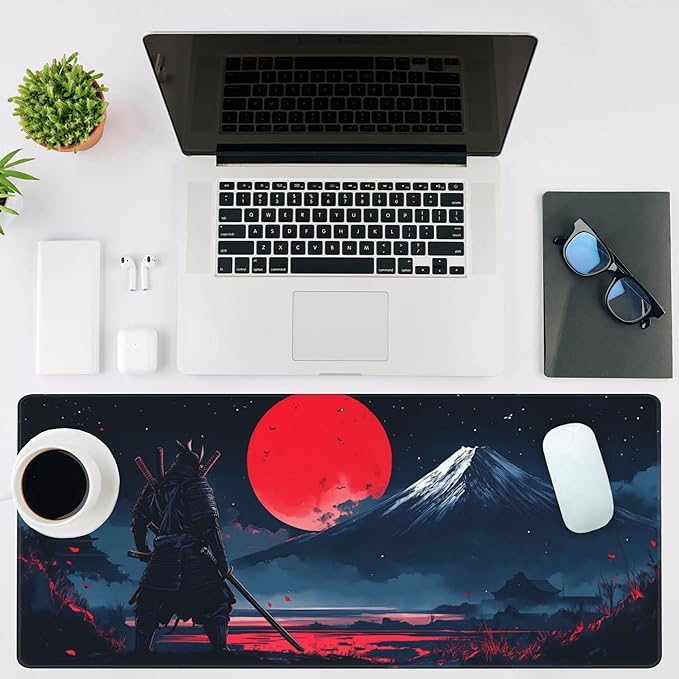 Mouse Pad Large Samurai and Red Moon Non-Slip Game Desk Mat - Image 2