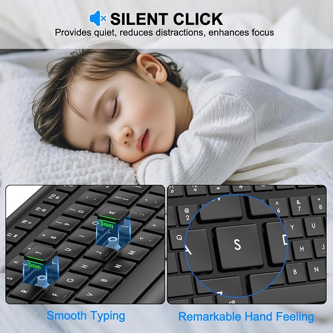 EDJO Wireless Keyboard, 2.4G Full-Sized Cordless USB Silent Computer Keyboard - Image 7
