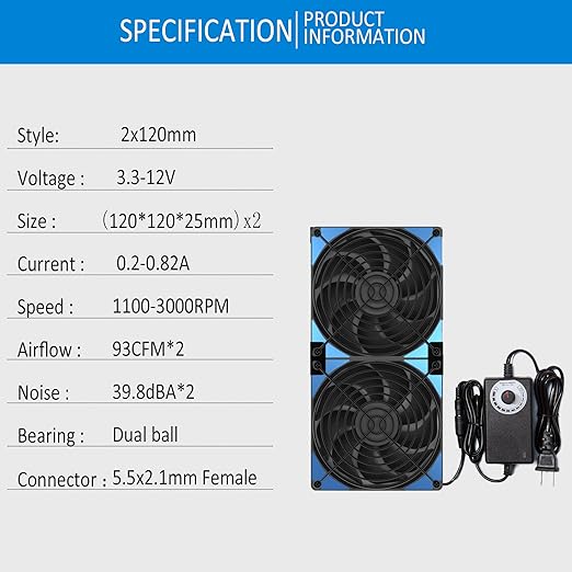 240mm Adjustable Computer PC Vent Fan 3-12V Speed Controller - Image 3