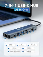 dockteck 7-in-1 USB C Hub with 4K 60Hz HDMI, 1Gbps Ethernet, 100W Power Delivery - Image 2