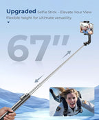 67‘’ Selfie Stick Travel Tripod, Extendable Tripod - Image 2