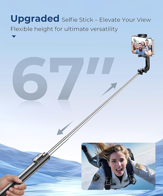 67‘’ Selfie Stick Travel Tripod, Extendable Tripod - Image 2