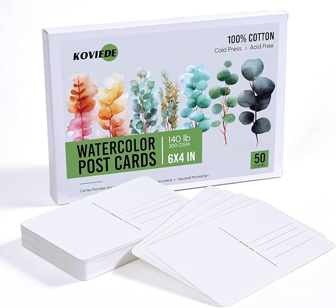 KOVIEDE 50 Sheets 4x6 Watercolor Postcards, 140lb/300gsm 100% Cotton Blank by KOVIEDE