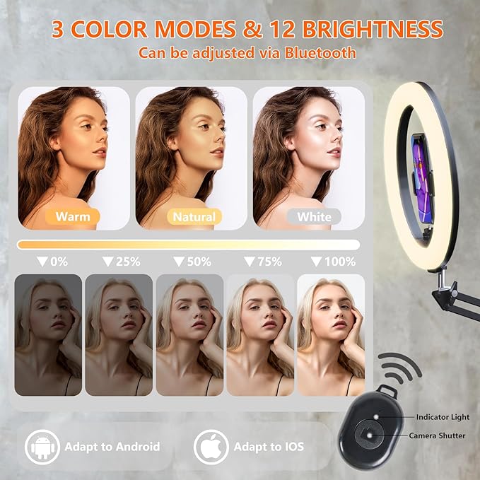 Overhead Phone Mount with Ring Light, 10’’ LED Selfie Light - Image 6