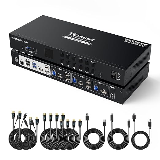 TESmart USB 3.0 HDMI+DP+USB C KVM Switch 3 Monitors 4 Computers 4K@60Hz by TESmart