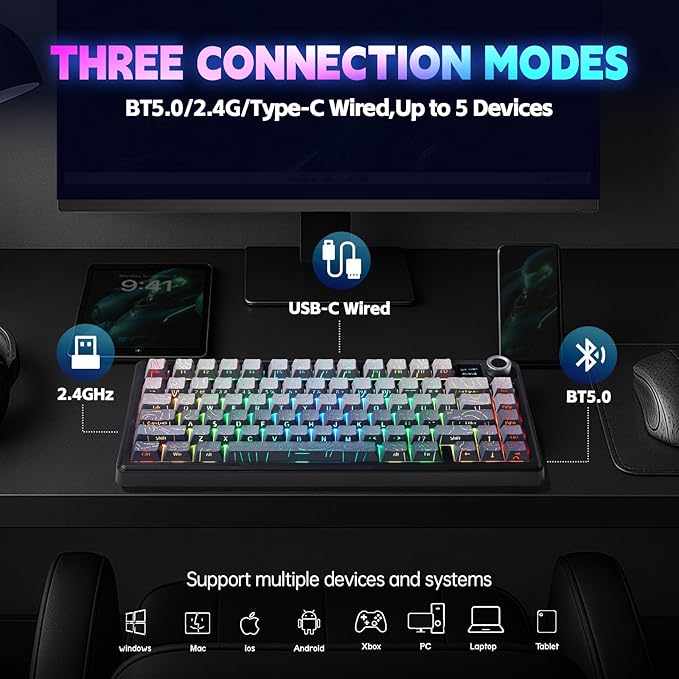 LEOBOG x Aula F75 MAX Wireless Gaming Keyboard w/Smart Display & Knob, 75% Hot - Image 4