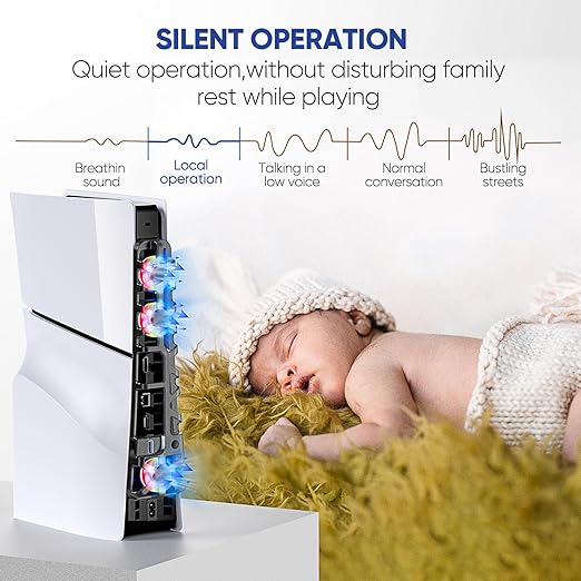 RGB PS5 Slim Light Cooling Fan, Temperature Controlled Fan Speed, Smart Memory - Image 4