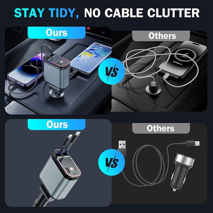 Car Charger with Starlight, 66W USB C Fast Car Chargers Adapter, 4 in 1 - Image 6