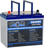WEIZE 12V 100Ah Mini LiFePO4 Battery, Built-in 100A Smart BMS, Deep Cycle by WEIZE