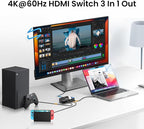 NEWCARE HDMI Switch 3 in 1 Out, 4K@60Hz HDMI Splitter - Image 2