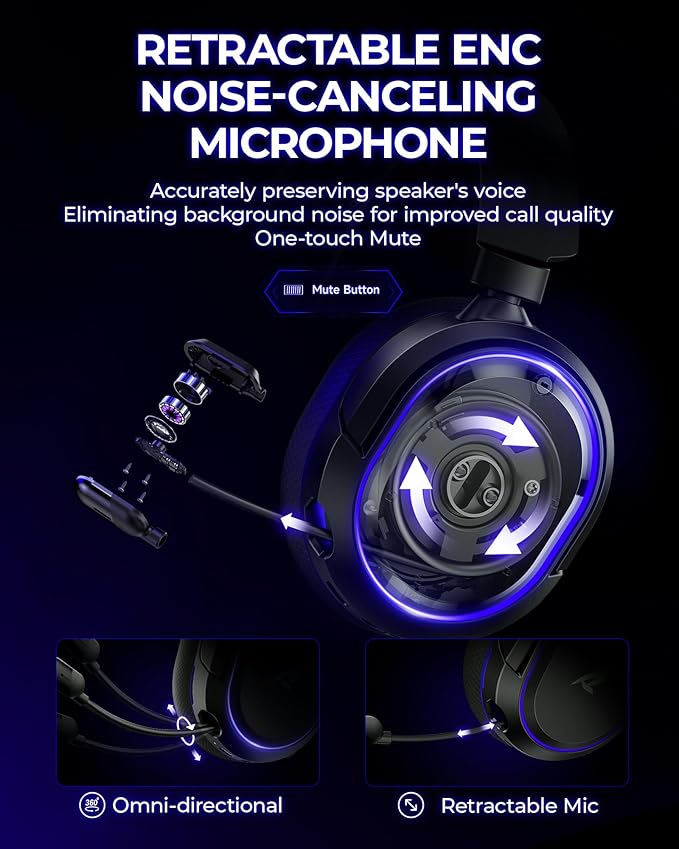 Wireless Gaming Headset, 7.1 Surround Sound, 2.4GHz USB Gaming Headphones - Image 5
