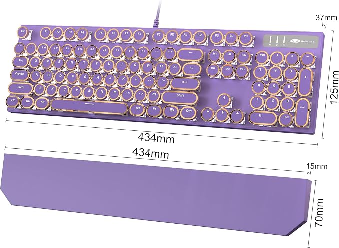 MageGee Typewriter Mechanical Gaming Keyboard, Retro Punk Purple Round Keycaps - Image 7