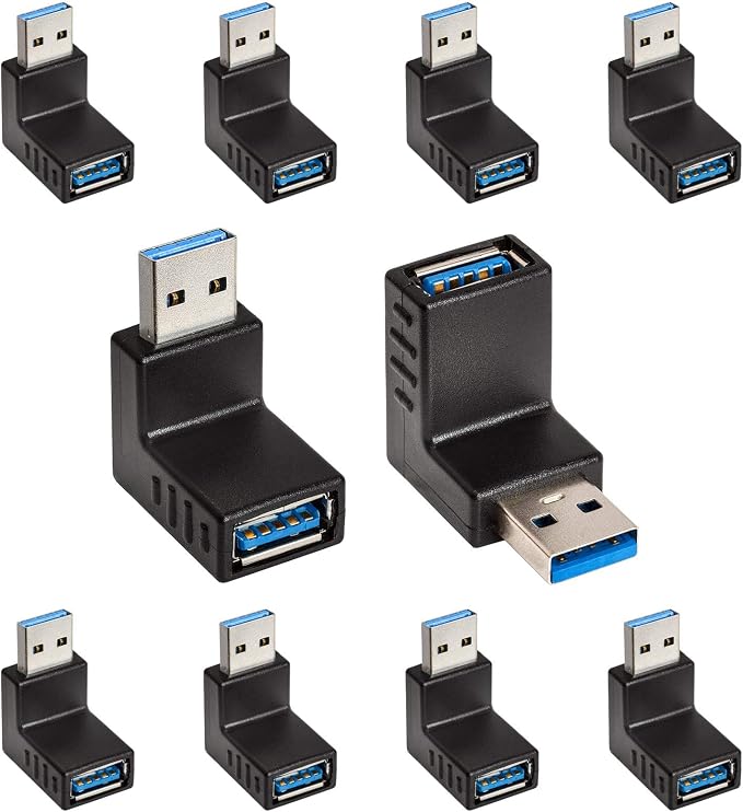 Cmple - [10 Pack 90 Degree USB 3.0 Male to Female Adapter Up Right Angle USB A by Cmple