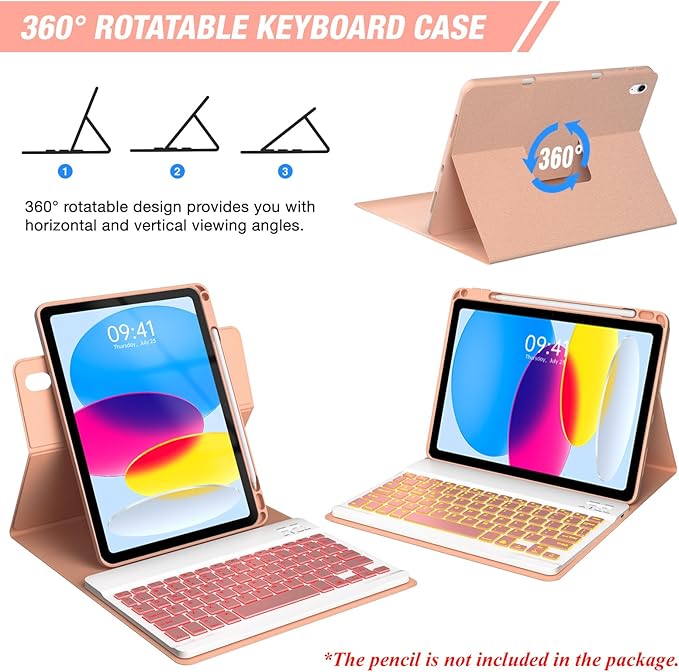 BLUTLOTUS Keyboard Case for iPad 10th Generation 2022 10.9 inch, 360° Rotatable - Image 3