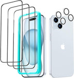 ESR 3+2 Pack for iPhone 15 Plus Screen Protector, 3 Black Edge Tempered-Glass by ESR