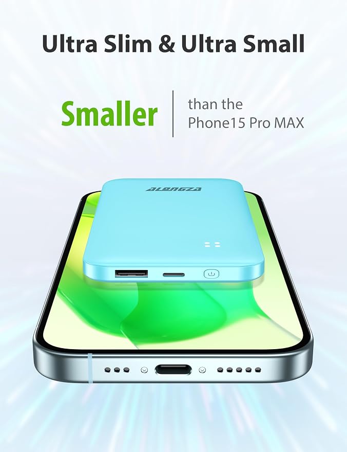 Alongza Portable Charger Built-in Cables and AC Wall Plug, Slim Fast Charging - Image 4