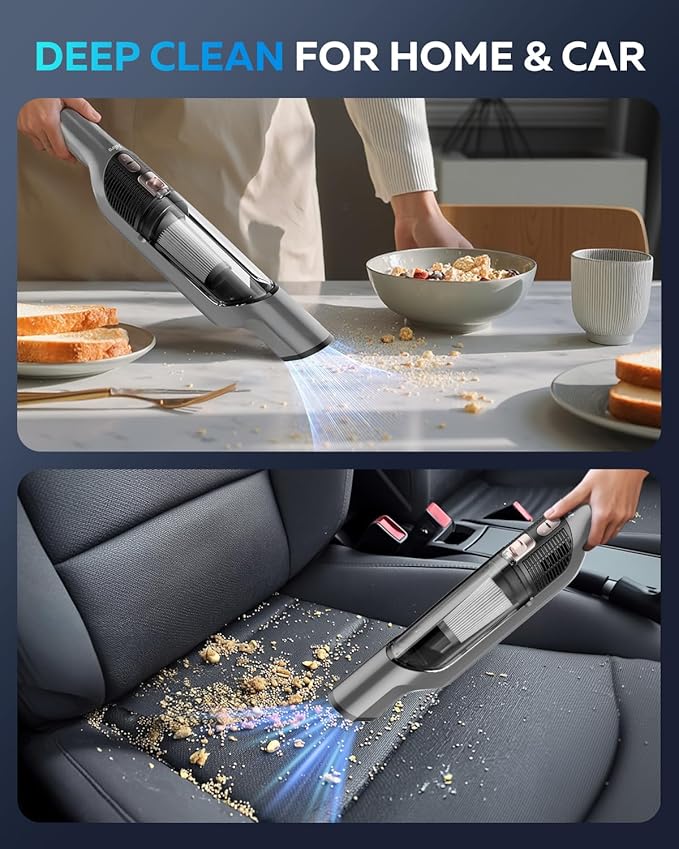 Zefiro Handheld Car Vacuum Cleaner, 22KPa Hand Held Vacuum Cordless Rechargeable - Image 6