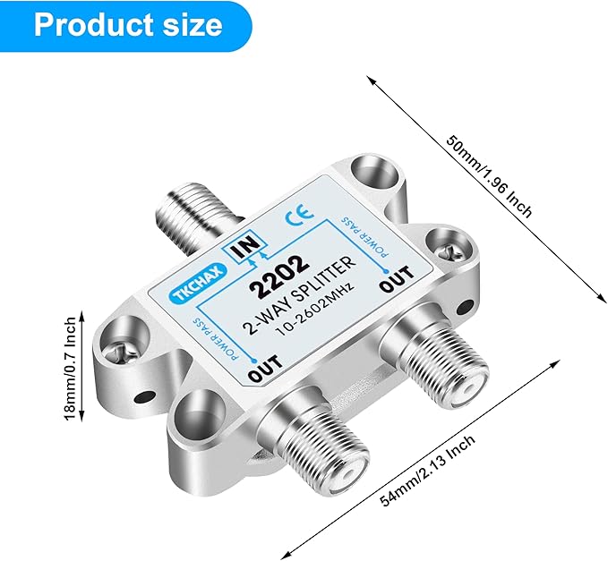 2 Way Coaxial Cable Splitter, Support 10-2602MHz, RG6 Compatible, Nickel-Plated - Image 7