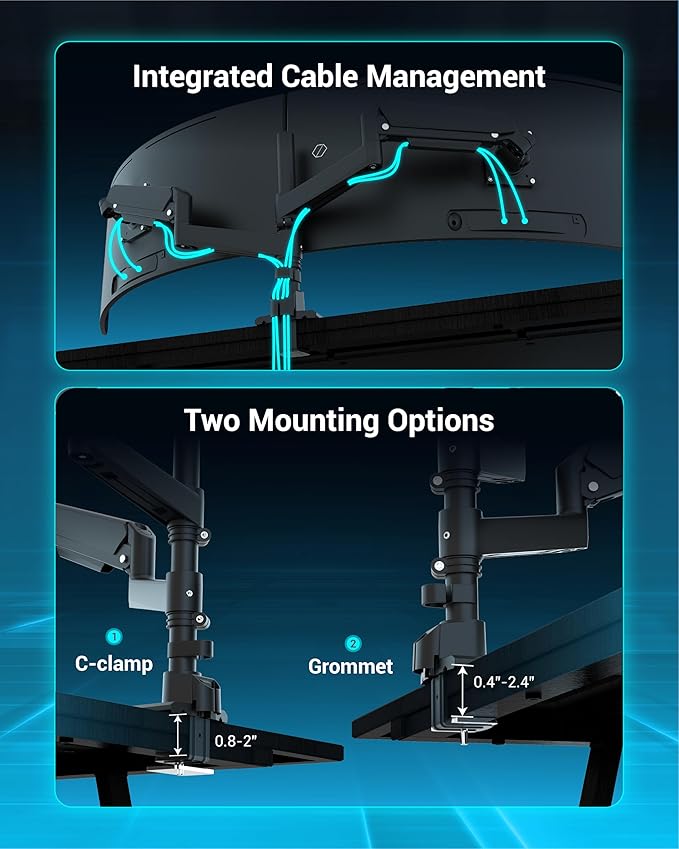 Dual Monitor Arm for 13-49 Inch Ultrawide Screens, Heavy Duty Monitor Mount for - Image 6