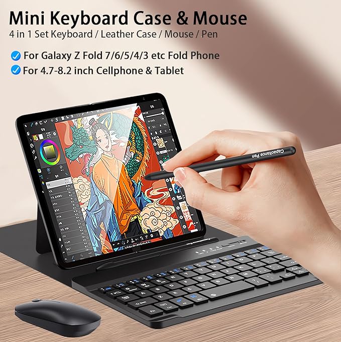 for Samsung Galaxy Z Fold 7 6 5 Keyboard and Mouse, Portable Mini 7.9 inch - Image 2