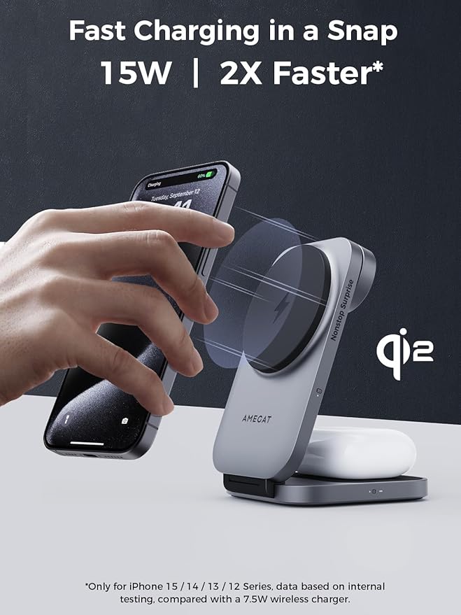 3 in 1 Charging Station, MagFusion Z Foldable Qi2 Certified 15W Wireless - Image 3