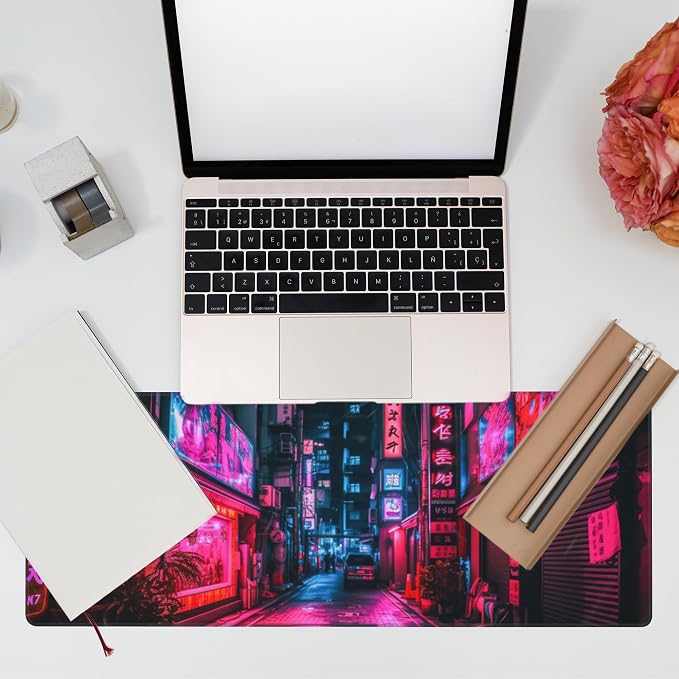 Desk Mat, Japanese Anime Neon Street Desk Pad, Anime City Large Gaming Mouse Pad - Image 7
