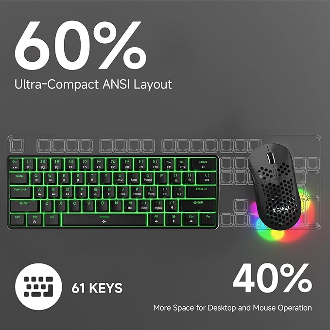 TMKB 60% Mechanical Gaming Keyboard, LED Backlight, Anti-Ghosting, Detachable - Image 6