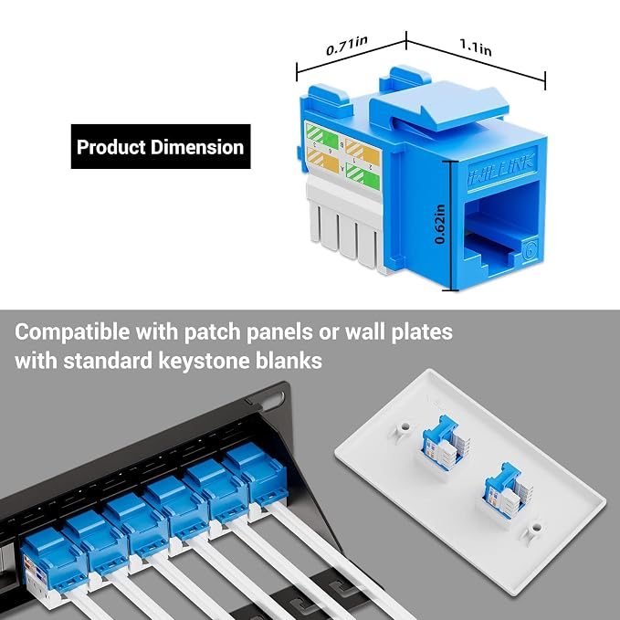 Iwillink 10Gbps Cat6 Keystone Jack 10-Pack, RJ45 90-Degree Ethernet Coupler - Image 4