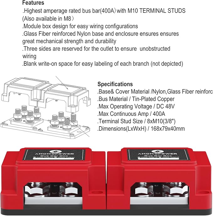 400A Bus Bar 8 M10 Terminal Studs Modular Design Tin Plated Copper Distribution - Image 7