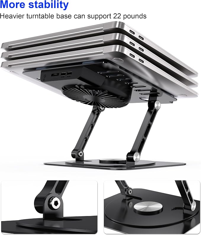 Laptop Stand, with 360°Rotating Base, External Cooling Fan, Adjustable RGB - Image 6