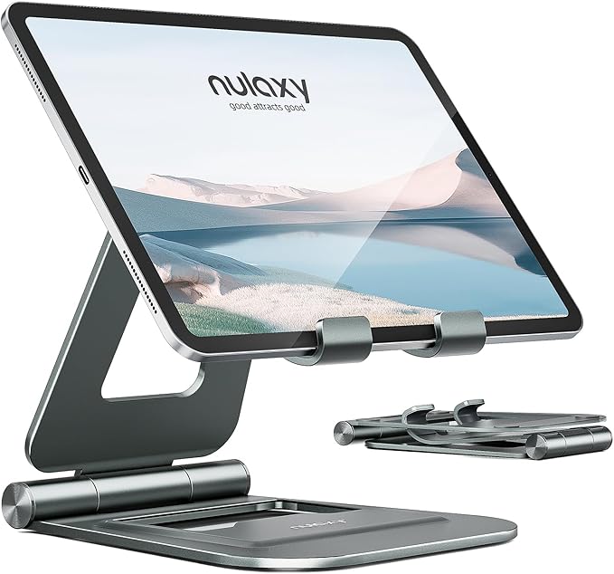 Nulaxy Aluminum Dual Foldable iPad Stand, Fully Adjustable Desktop Tablet Holder by Nulaxy