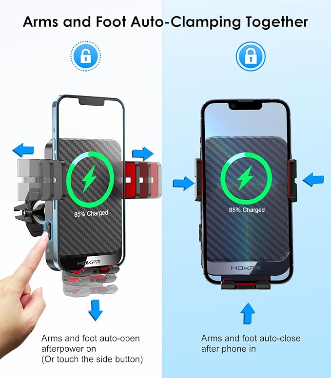 Wireless Car Charger, MOKPR 15W Fast Charging Auto-Clamping Phone Mount Air - Image 3
