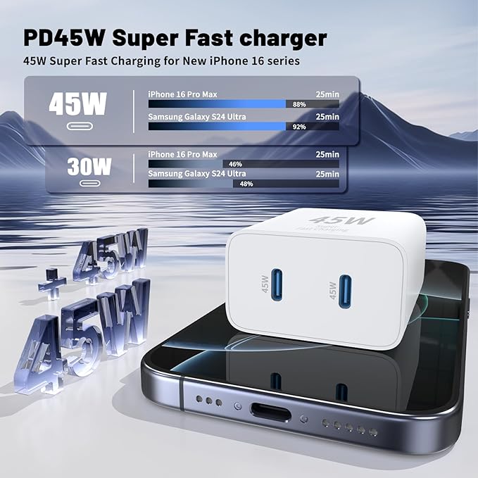 iPhone 16 15 Pro Max Charger Fast Charging, 45W Dual Port USB C Fast Charger - Image 3