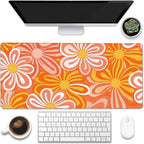 Desk Pad, Hippie Vintage Orange Flowers Desk Mat, Retro Floral Large Gaming by Eflxamz