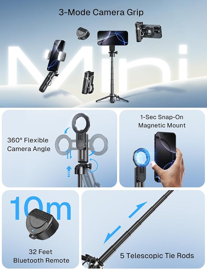MAGIC JOHN Phone Tripod with 2 Selfie Light, Portable Pocket Size Selfie Stick - Image 9
