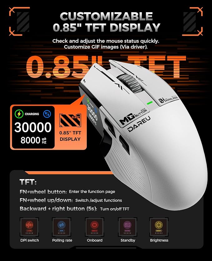 DAREU A980PROMAX Wireless Gaming Mouse-4K/8K Polling-30K DPI Optical - Image 4