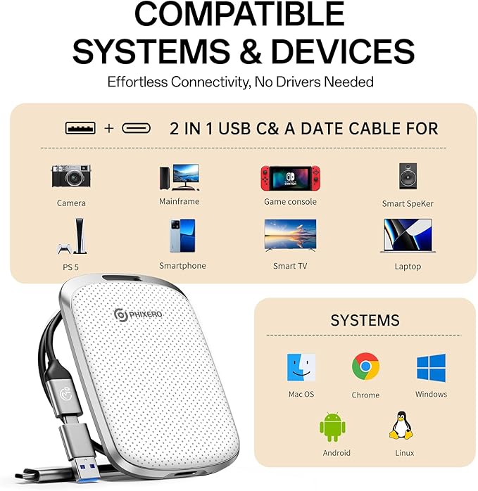 PHIXERO P5PLUS Portable SSD 2TB Up to 550MB/s, USB 3.2 Gen 2 External Solid - Image 7