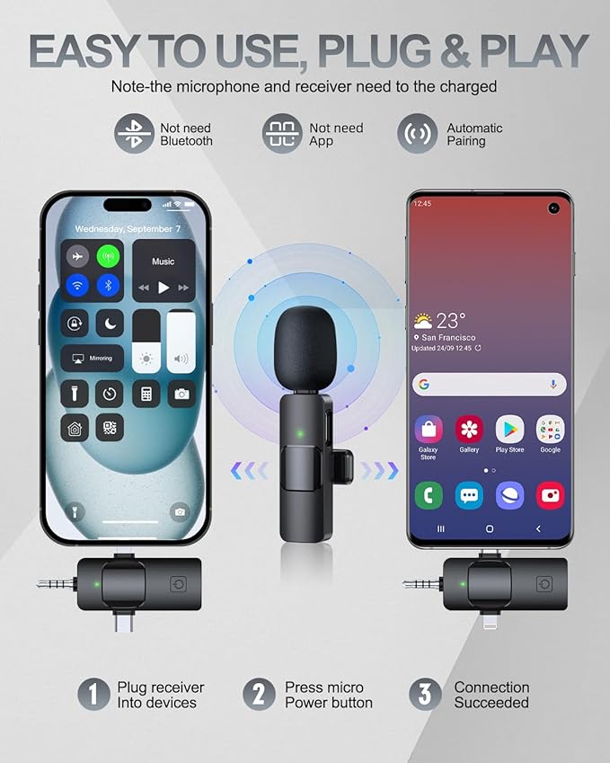 PQRQP 3 in 1 Professional Wireless Lavalier Microphone - Image 2