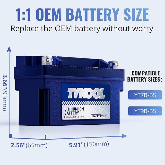 TYKOOL YT7B-BS, 240 CCA, 3X Cranking Amps, 5X Life, High Performance Lithium - Image 2