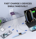 50W USB C Plug, 5-Port Fast Charger Block PD+QC Cube Wall Charging Box Brick - Image 3